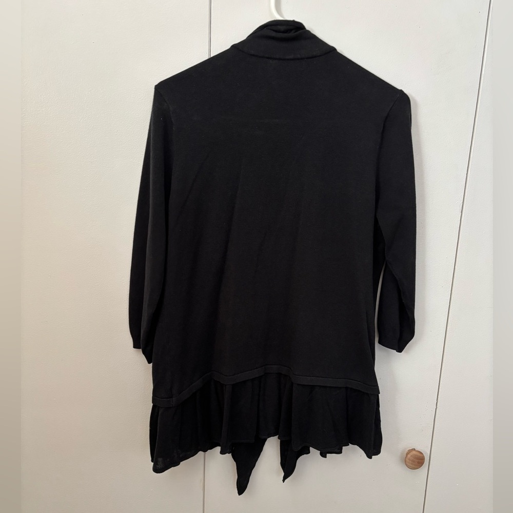 Black Ruffled Waterfall Open Cardigan Large - Picture 2 of 4